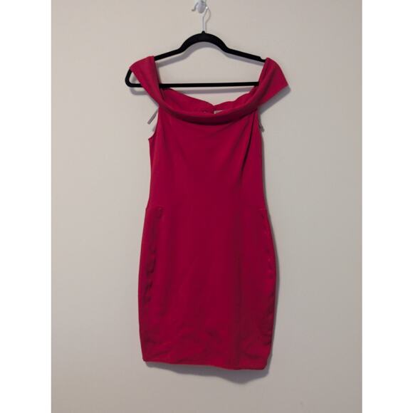 Halston Heritage Smooth Operator Sheath Off the Shoulder Dress in Lipstick Red S - Picture 3 of 7